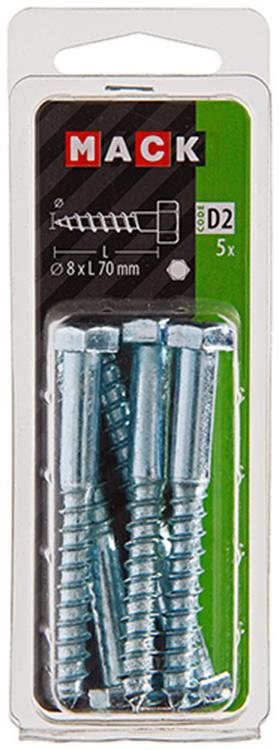 Mack 1017417 - houtdraadbout staal verzinkt 5 st 8 x 70 mm | 5 stuks