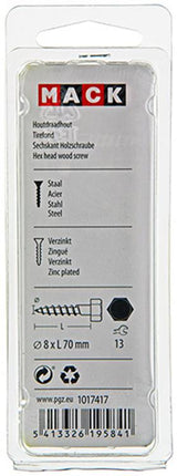 Mack 1017417 - houtdraadbout staal verzinkt 5 st 8 x 70 mm | 5 stuks