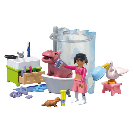 Playmobil | amis animaux | plaisir du bain pour animaux de compagnie | jouets à partir de 4 ans | cadeau pour les enfants | stimule la créativité et l'interaction avec les animaux | soins et bains des animaux avec accessoires | 71950