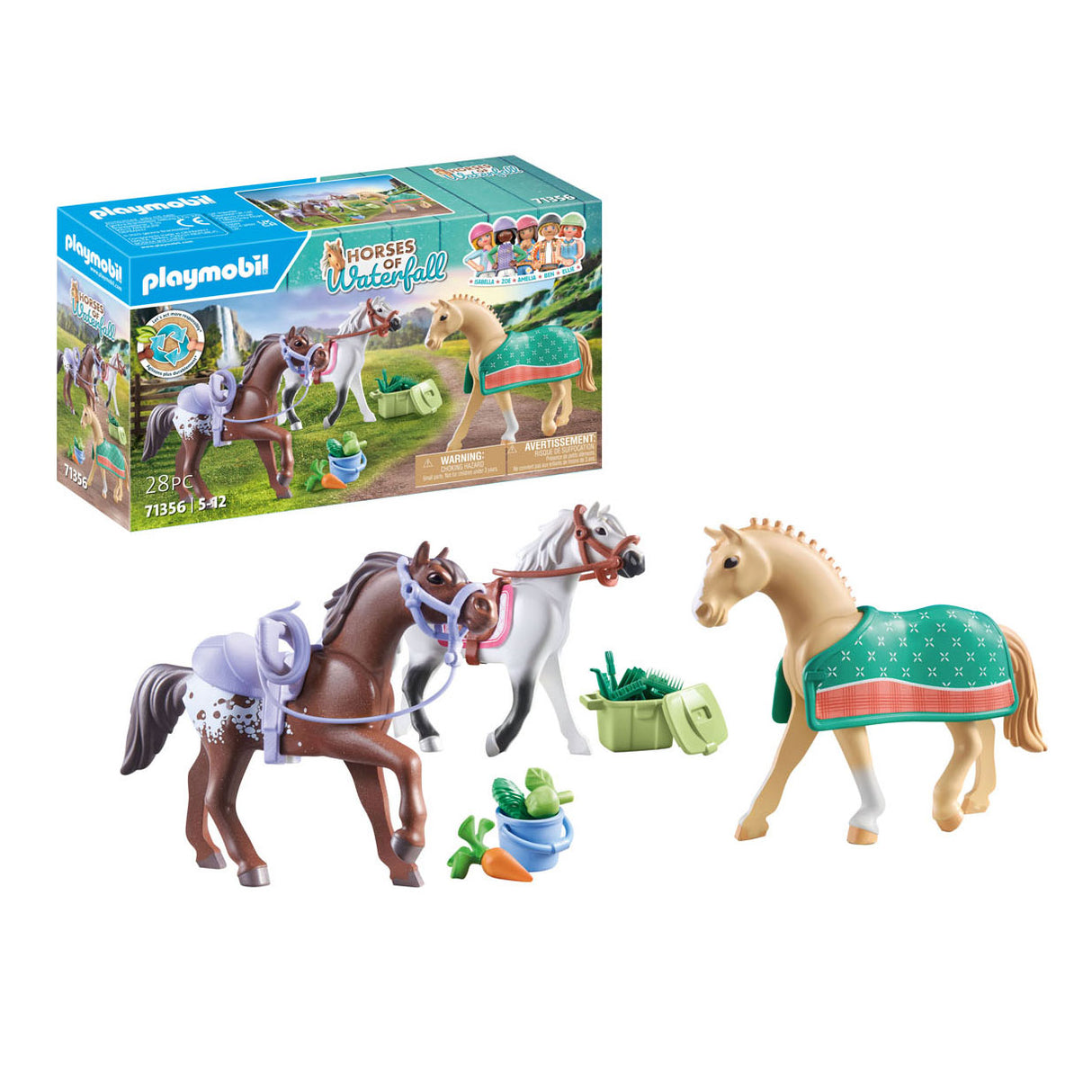 Playmobil Horses nebo Waterfall 3 Horses s příslušenstvím 71356