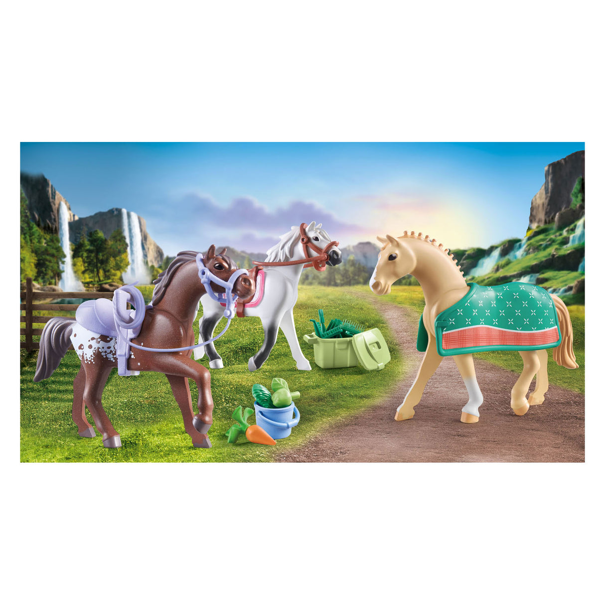 Playmobil Horses nebo Waterfall 3 Horses s příslušenstvím 71356