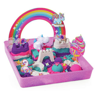 Spinmaster Kinetic Sand Shimmer – Ensemble de jeu Unicorn Kingdom avec 907 g de sable cinétique original brillant, 8 outils – Jouet sensoriel