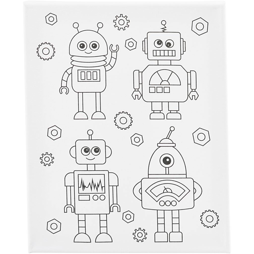 Creativ company toile de peinture avec impression, robots, d: 1,6 cm, taille 24x30 cm, 360 g, 1 pièce
