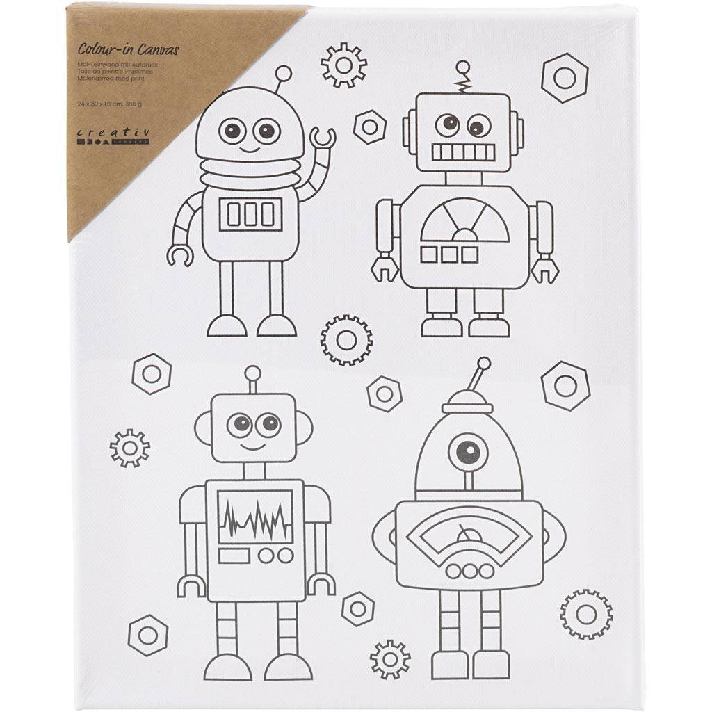 Creativ company toile de peinture avec impression, robots, d: 1,6 cm, taille 24x30 cm, 360 g, 1 pièce