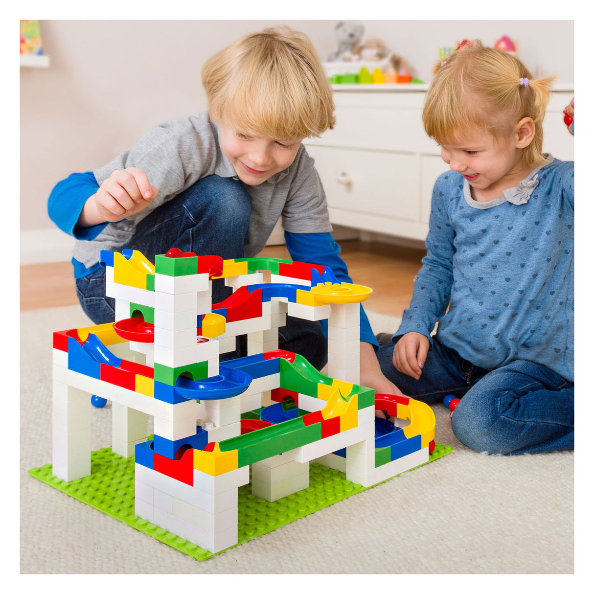 Hubelino – coffret scolaire Kiga avec piste de marbre, boîte de construction, 352 pièces