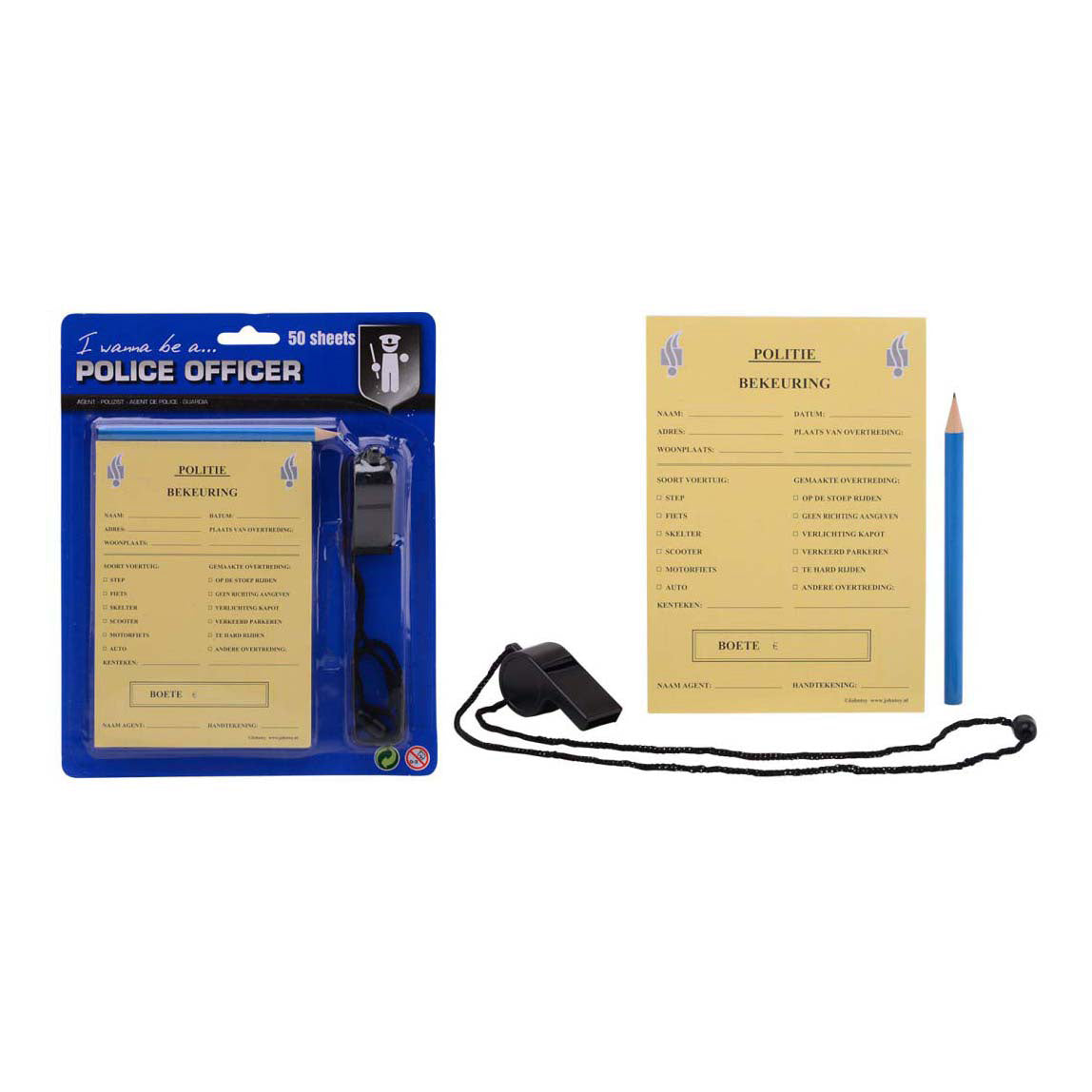 Carnet de reçus de police Johntoy avec crayon et sifflet