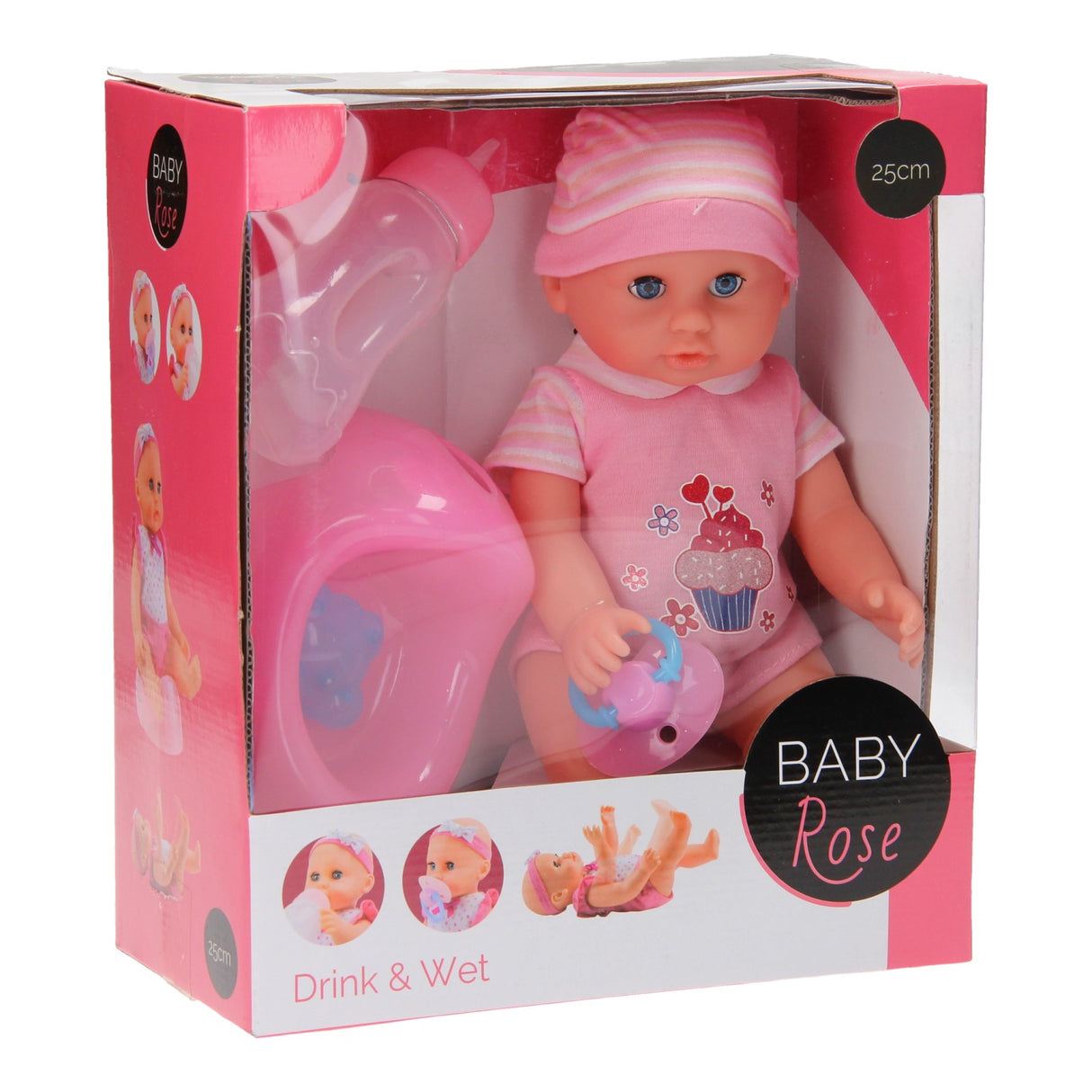 Baby Rose -Trinken Plaspop, 25 cm