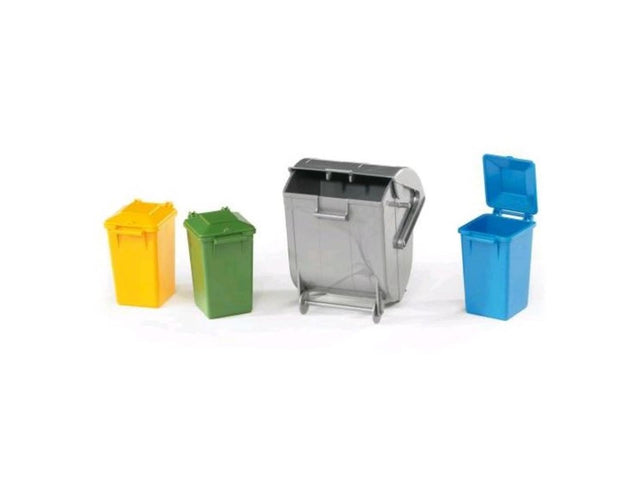 Bruder bworld - ensemble de poubelles - 3 petites et 1 grande poubelle - échelle 1:16