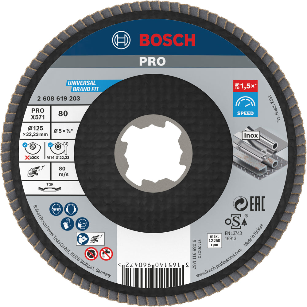 Bosch accessoires disque à lamelles x-lock best for metal coudé, fibre de verre, ø125mm, g 80, x571 - 1 pièce(s) - 2608619203