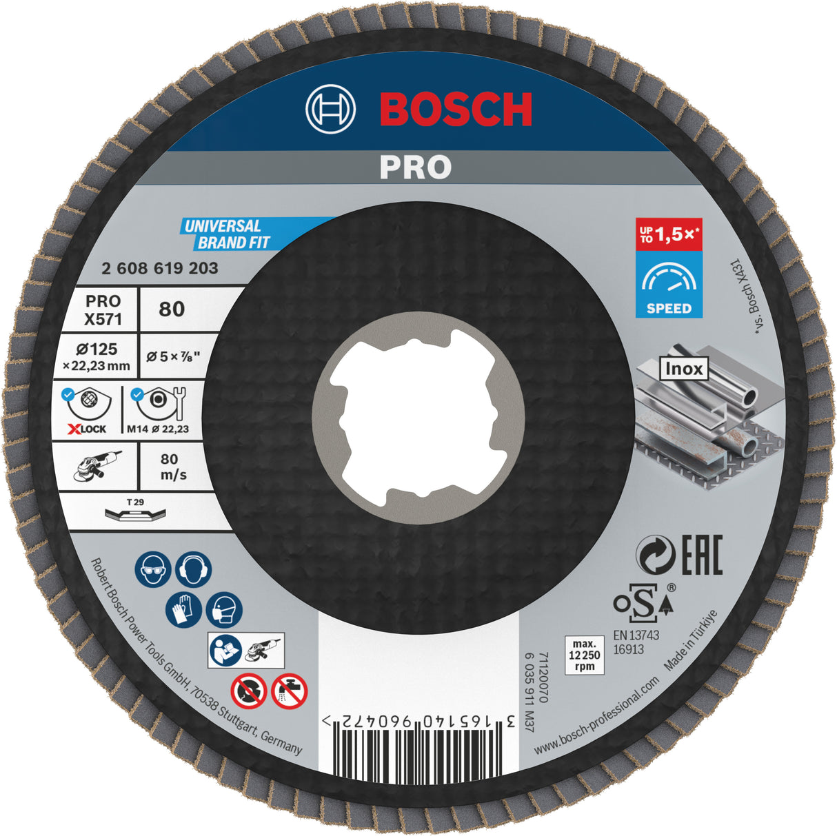 Bosch accessoires disque à lamelles x-lock best for metal coudé, fibre de verre, ø125mm, g 80, x571 - 1 pièce(s) - 2608619203