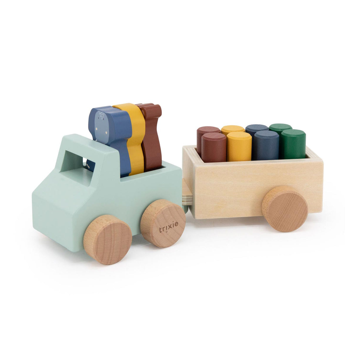 Voiture animalière en bois Trixie avec remorque