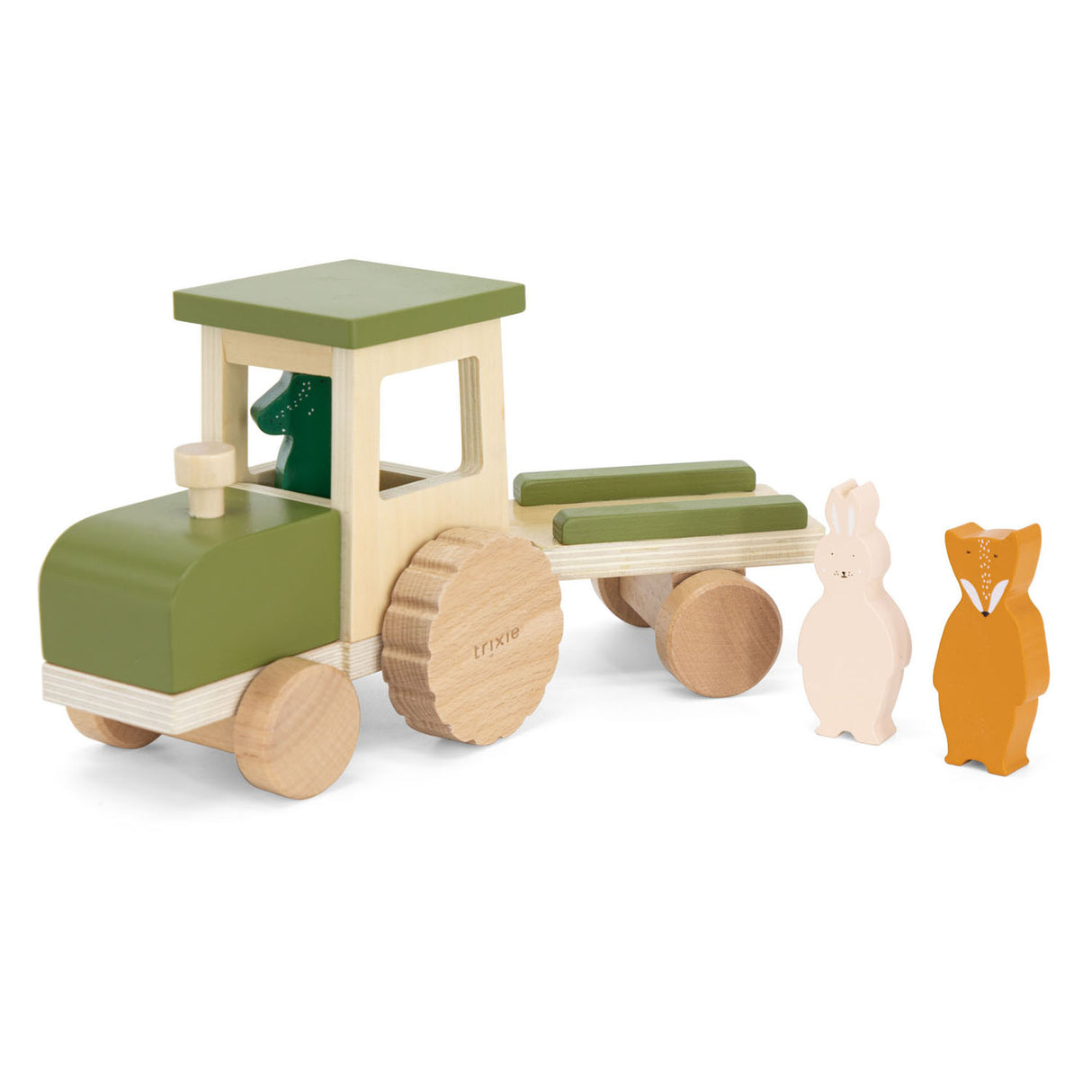 Trixie houten dieren tractor met trailer