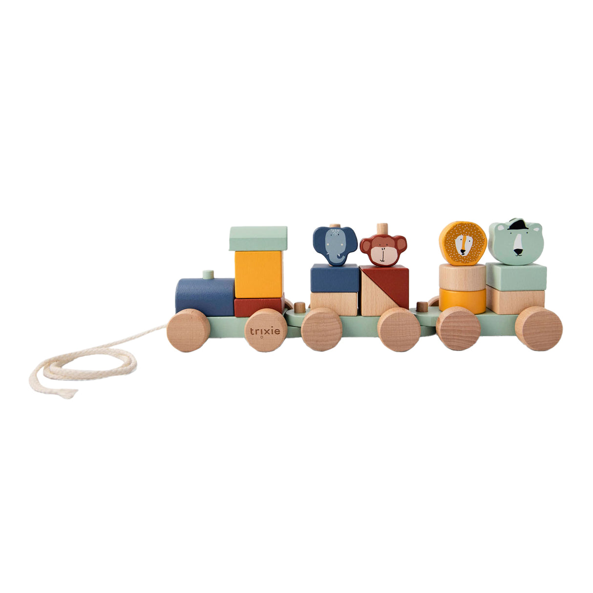Jouets en bois Trixie - Train d'animaux - avec blocs de construction - Coffret de train avec blocs - à partir de 1,5 ans - pour garçons et filles - FSC