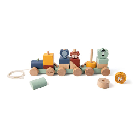 Jouets en bois Trixie - Train d'animaux - avec blocs de construction - Coffret de train avec blocs - à partir de 1,5 ans - pour garçons et filles - FSC