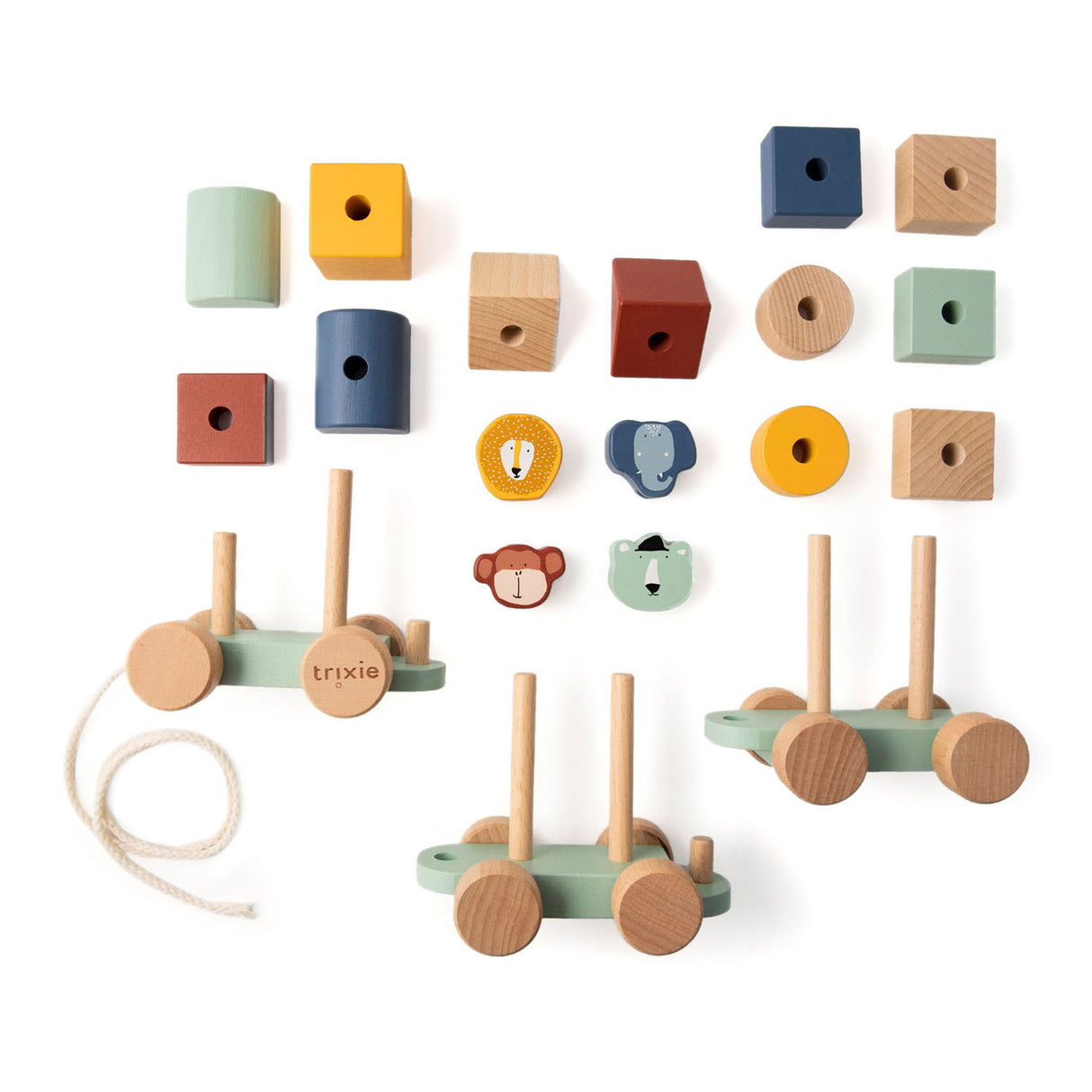 Jouets en bois Trixie - Train d'animaux - avec blocs de construction - Coffret de train avec blocs - à partir de 1,5 ans - pour garçons et filles - FSC