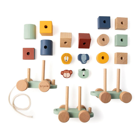 Jouets en bois Trixie - Train d'animaux - avec blocs de construction - Coffret de train avec blocs - à partir de 1,5 ans - pour garçons et filles - FSC