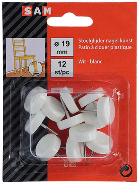 Mack 1047706 - stoelglijder nagel kunststof wit ø 19 mm 12 st pcs | 6 stuks