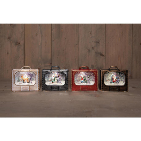 Anna's collection koffer led met beeld in glitterwater 12x5cm werkt op batterij 4 assorti