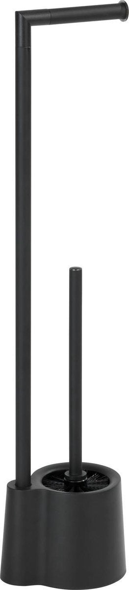 Wenko majordome de toilette Avola en acier inoxydable noir - porte-rouleau de papier toilette, brosse de toilette avec support autoportant