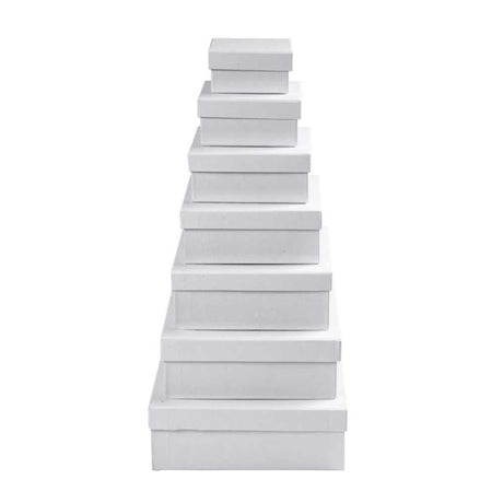 Boîtes carrées Creativ company, h : 4,5+5+5,5+6+6,5+7+7,5 cm, dimensions 9+11+13+15+17+19+21 cm, blanc, 7 pièces 1 set