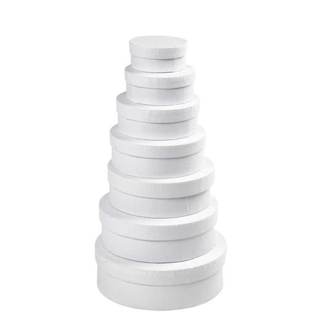 Boîtes rondes Creativ company, h : 4+4,5+5+5,5+6+6,5+7 cm, d 8,5+10,5+12,5+14,5+16,5+18,5+21,5 cm, blanc, 7 pièces 1 set