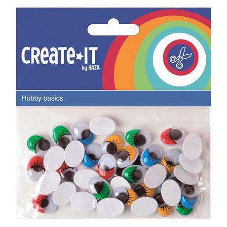 Yeux écarquillés colorés Haza barbe blanche avec cils, 40 pcs.