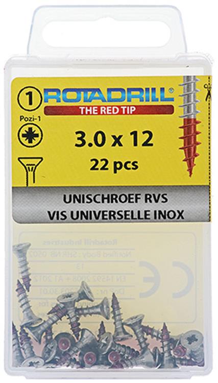 Rotadrill 1039847 - universeelschroef vk pzd rvs-a2 3.0x12mm (22) | 6 stuks