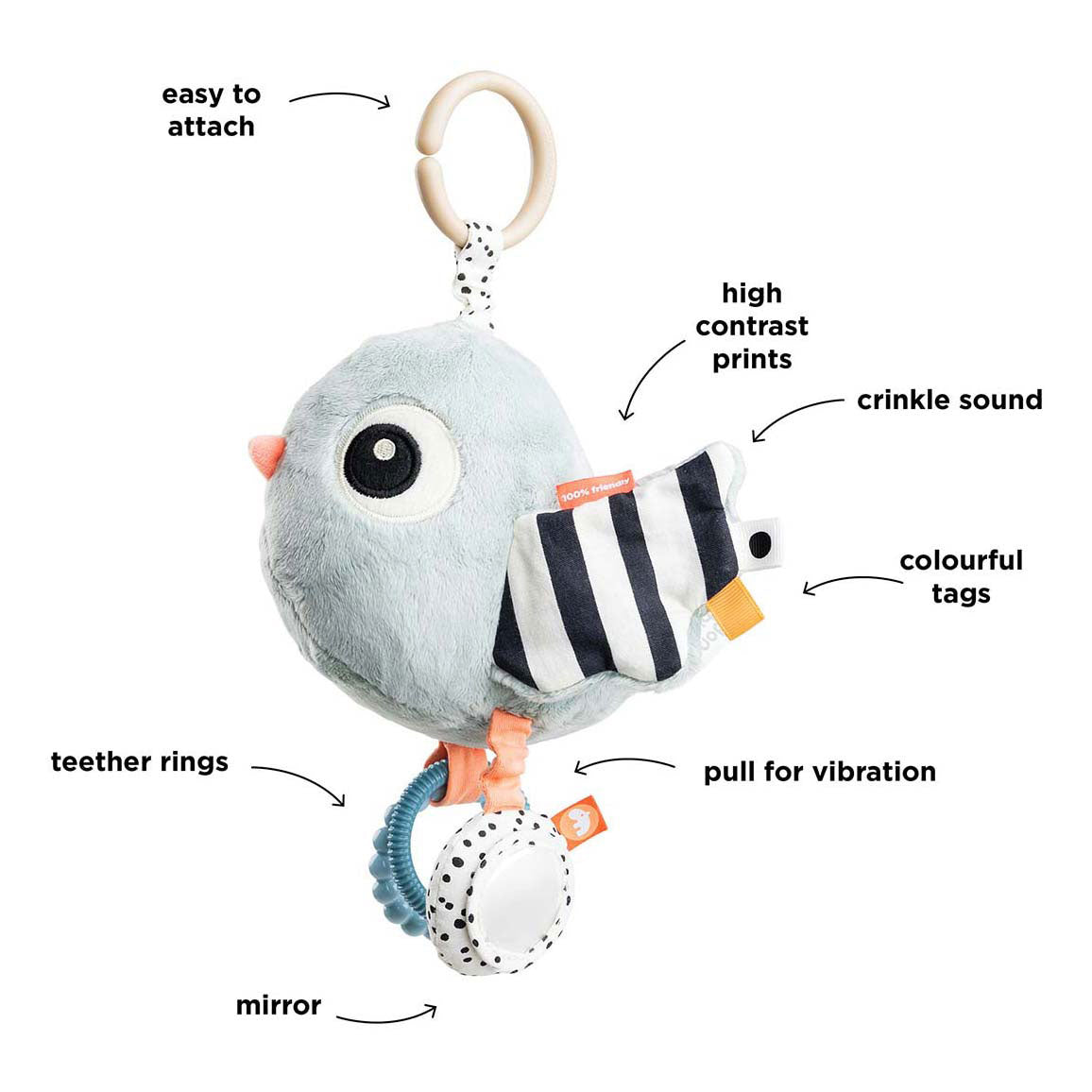 Done by deer activités jouets sensoriels birdee bleu