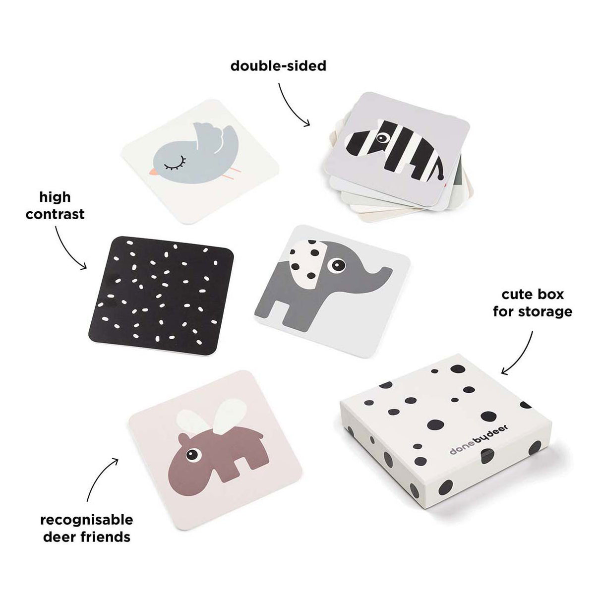 Carte de contraste Done by Deer Baby, amis cerfs, 10 pcs.