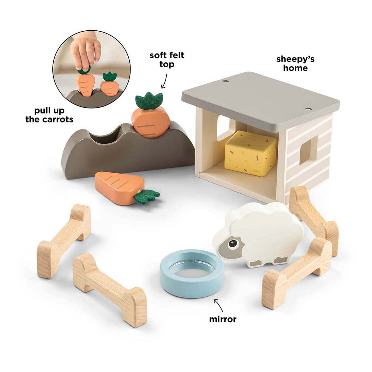 Fait par des cerfs, petite ferme, ensemble de jeu en bois, mouton