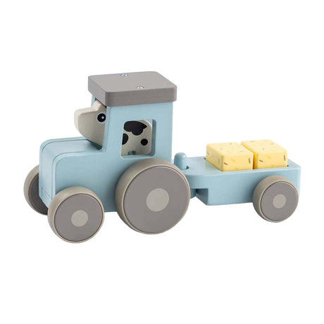 Fait par des cerfs petite ferme tracteur en bois dotti bleu