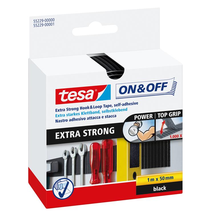 Tesa -Velcro Bande Velcro 55229-zw - 50 mm x 1 m - noir