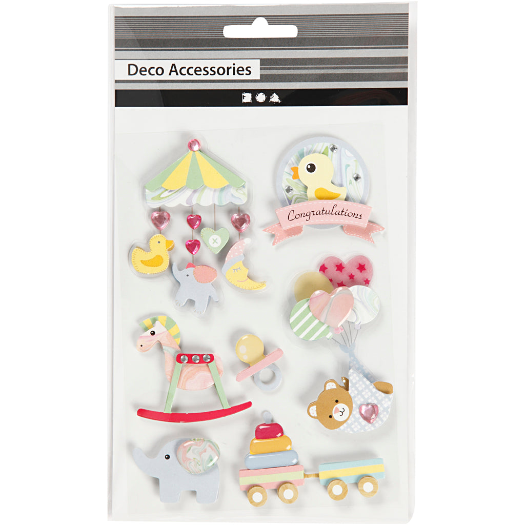 Creativ company Autocollants 3D, bébé, h : 25-70 mm, l : 20-55 mm, épaisseur 7 mm, 8 pièces 1 boîte