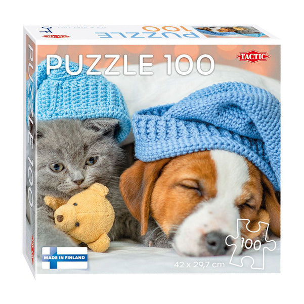 Taktesch jigsaw Puzzle léif Kitten a schlofeg Hond, 100..