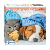 Tactic Jigsaw Puzzle Cute Kitten og Sleepy Dog, 100.