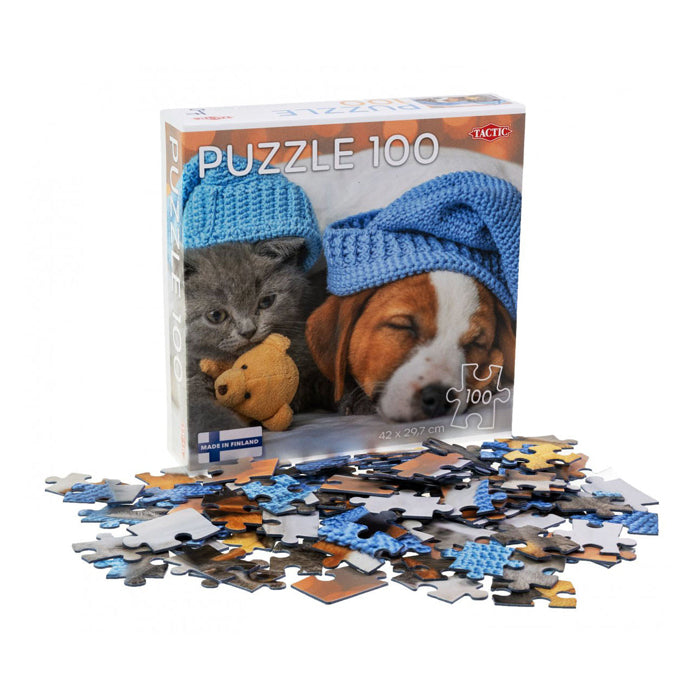 Taktisches Puzzle -Puzzle süßes Kätzchen und schläfriger Hund, 100..