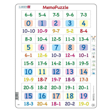 Puzzle mémo Selecta Larsen - soustraction avec des nombres de 0 à 20, 40 pcs.