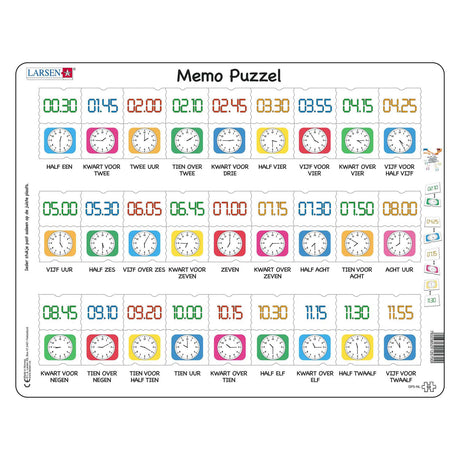 Puzzle mémo Selecta Larsen apprendre à lire l'heure, horloge traditionnelle et numérique, 54 pcs.