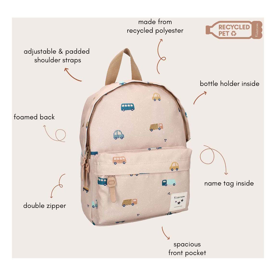 Kidzroom sac à dos paris doux câlins véhicules