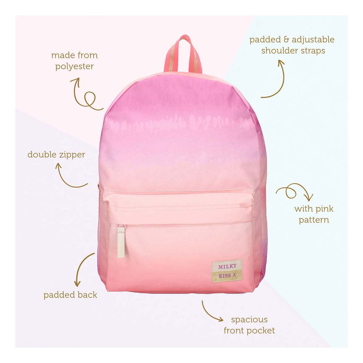 Milky Kiss sac à dos amour et rire rose