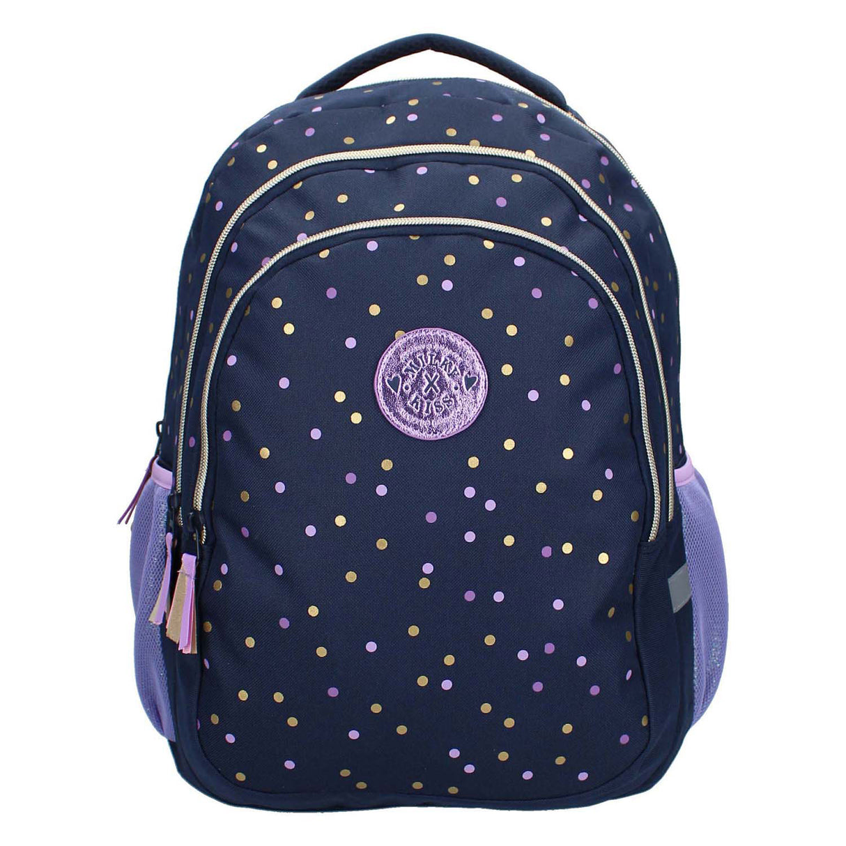 Sac à dos Milky Kiss Dotted Delight violet pois dorés, 3 compartiments