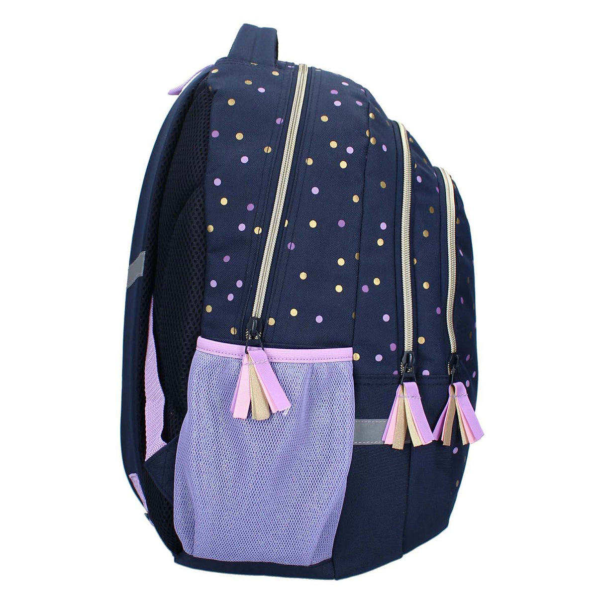 Sac à dos Milky Kiss Dotted Delight violet pois dorés, 3 compartiments
