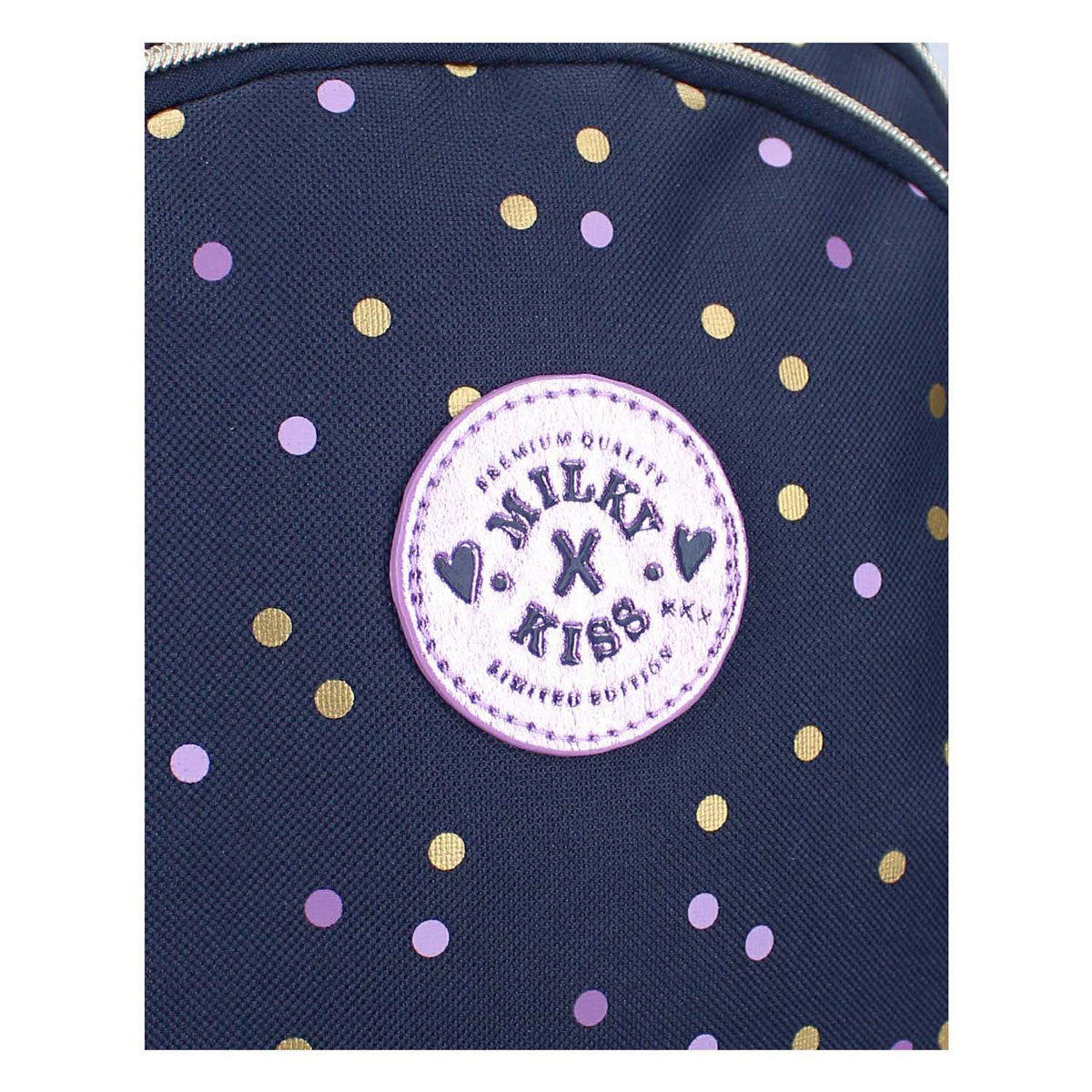 Sac à dos Milky Kiss Dotted Delight violet pois dorés, 3 compartiments
