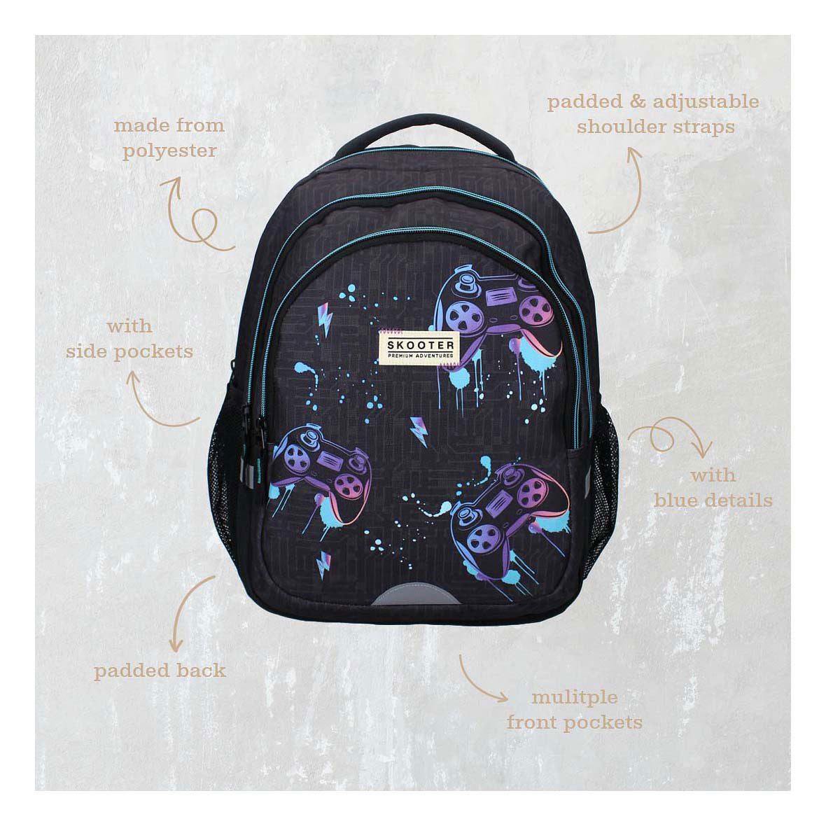 Visage de jeu de sac à dos de scooter Vadobag sur l'impression de jeu