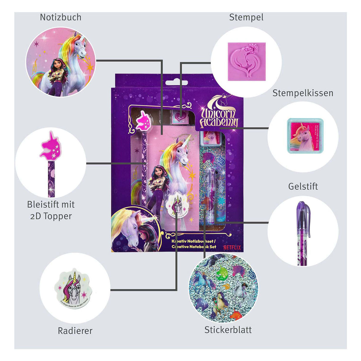 Ensemble créatif Undercover Unicorn Academy avec carnet, 8 pièces
