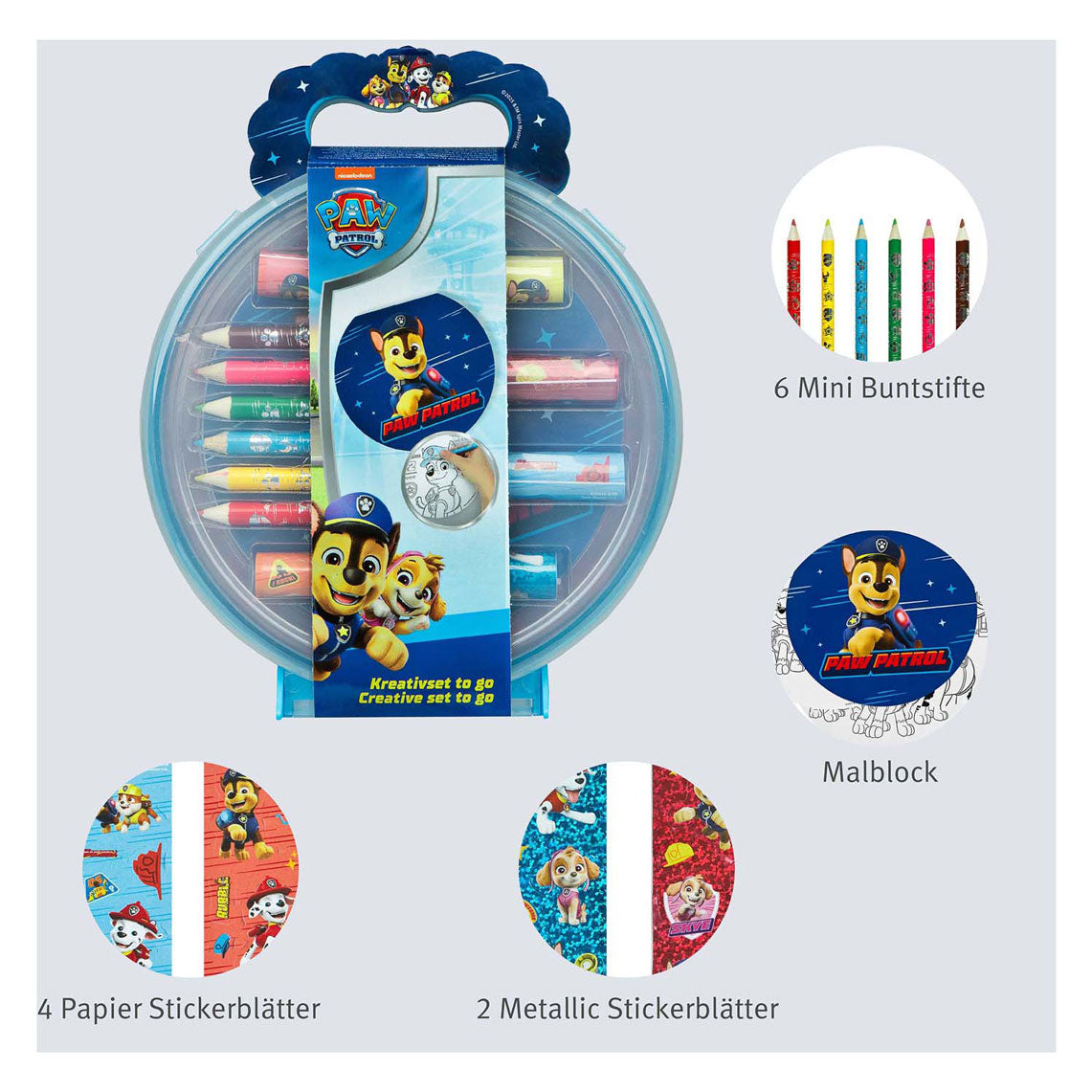 Ensemble d'artisanat créatif Undercover Paw Patrol dans un étui de transport pour enfants.