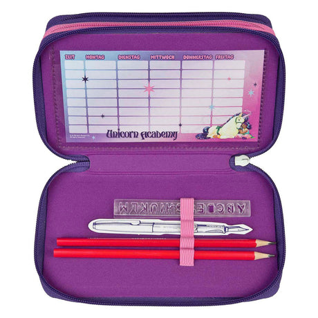 Trousse Undercover Unicorn Academy violet - Set scolaire rempli de 3 compartiments.