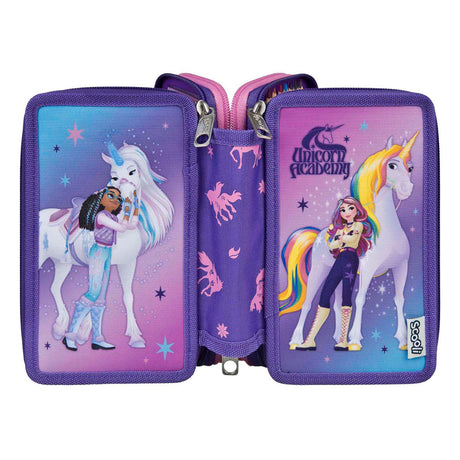 Trousse Undercover Unicorn Academy violet - Set scolaire rempli de 3 compartiments.