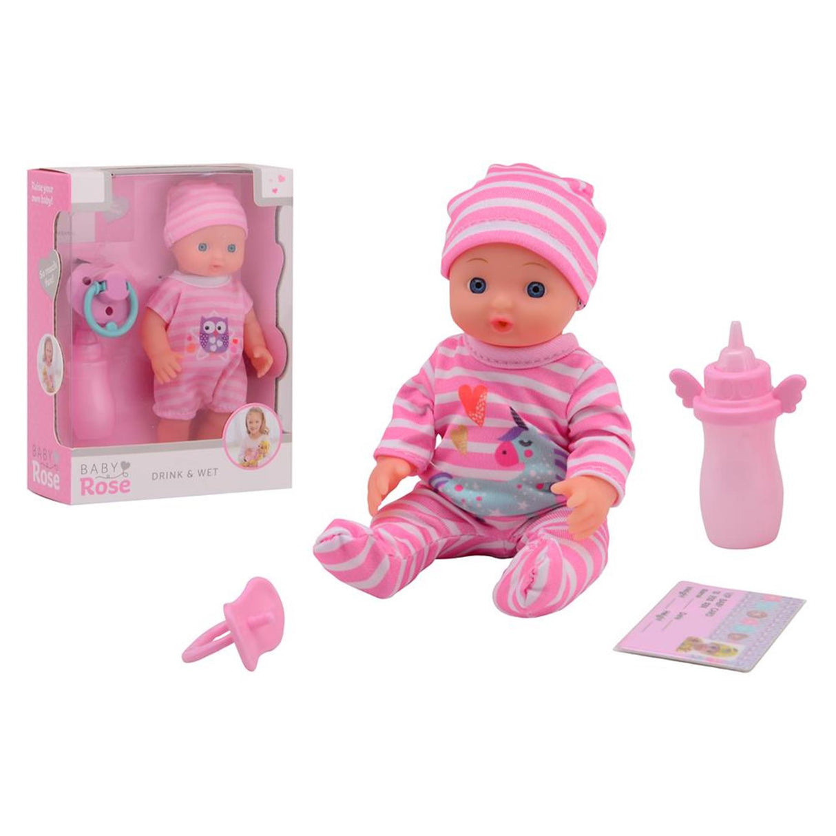 Bébé rose boit et plas baby pop baby