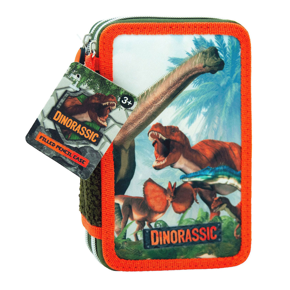 Toy land trousse remplie de dinosaures - trousse à stylos 2 compartiments - 20 pièces - vert